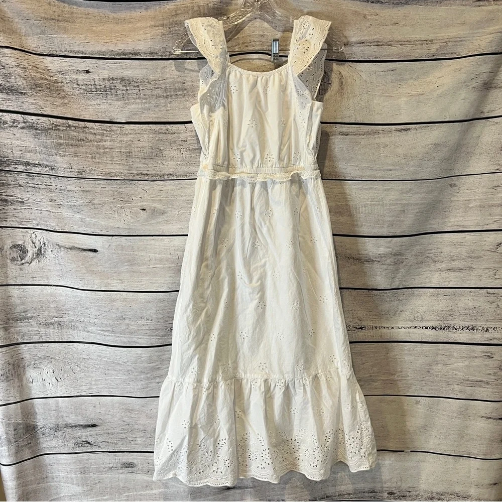 Justice Girls White Eyelet Embroidered Cotton Dress Size 16
